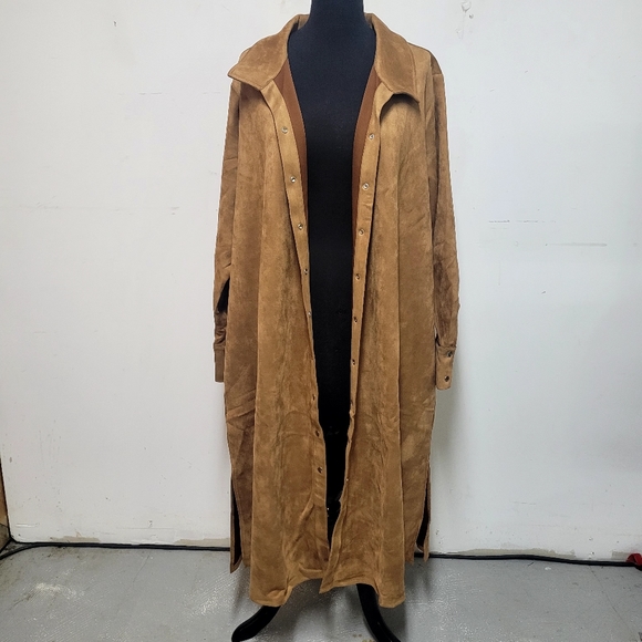 New! Everyday Jones Faux Suede Belted Duster Camel Brown 3X - Picture 13 of 14